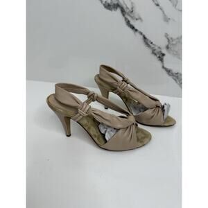 Coach Bailey Genuine Leather Open Tie Slingback High Heels Shoes Sand Beige 7